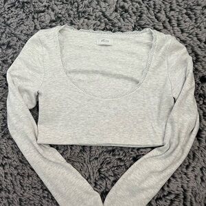 Gray lace trim oh polly  Long Sleeve Top